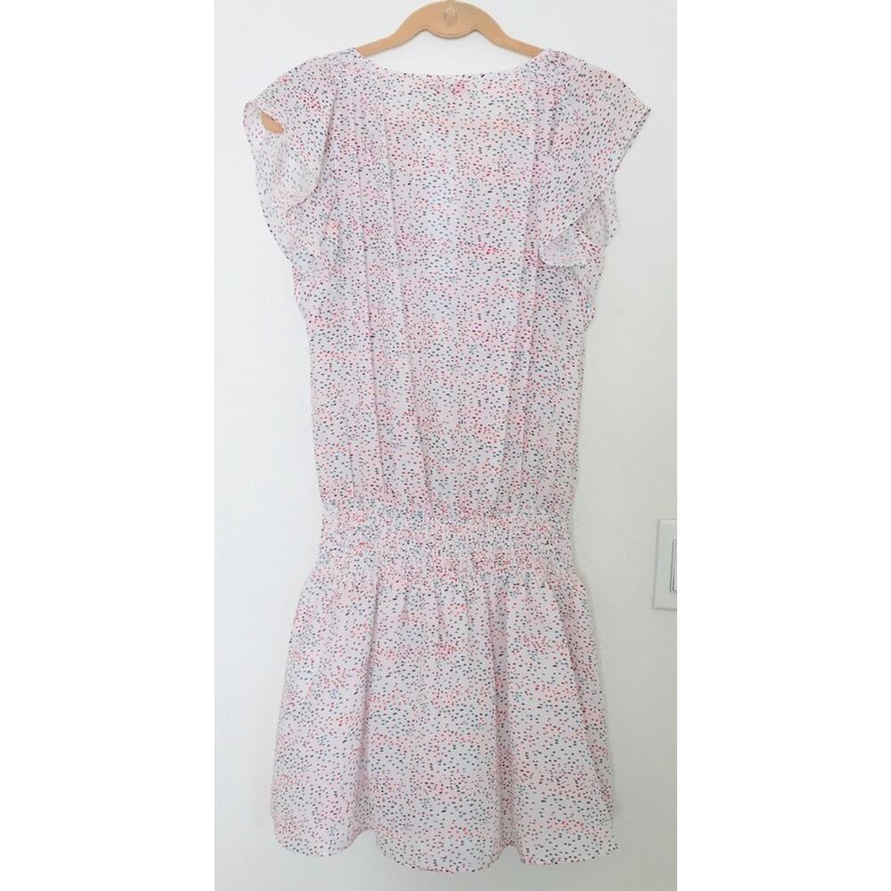 Parker New York Pink Dottie Print Silky Smocked Mini Dress Flutter Sleeve NWT - Picture 4 of 9